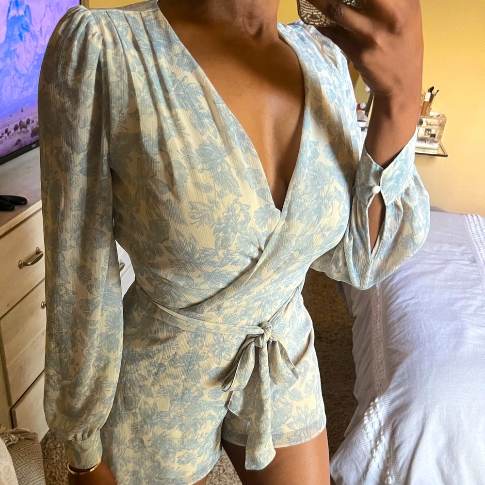 Express Floral Romper Blue & White